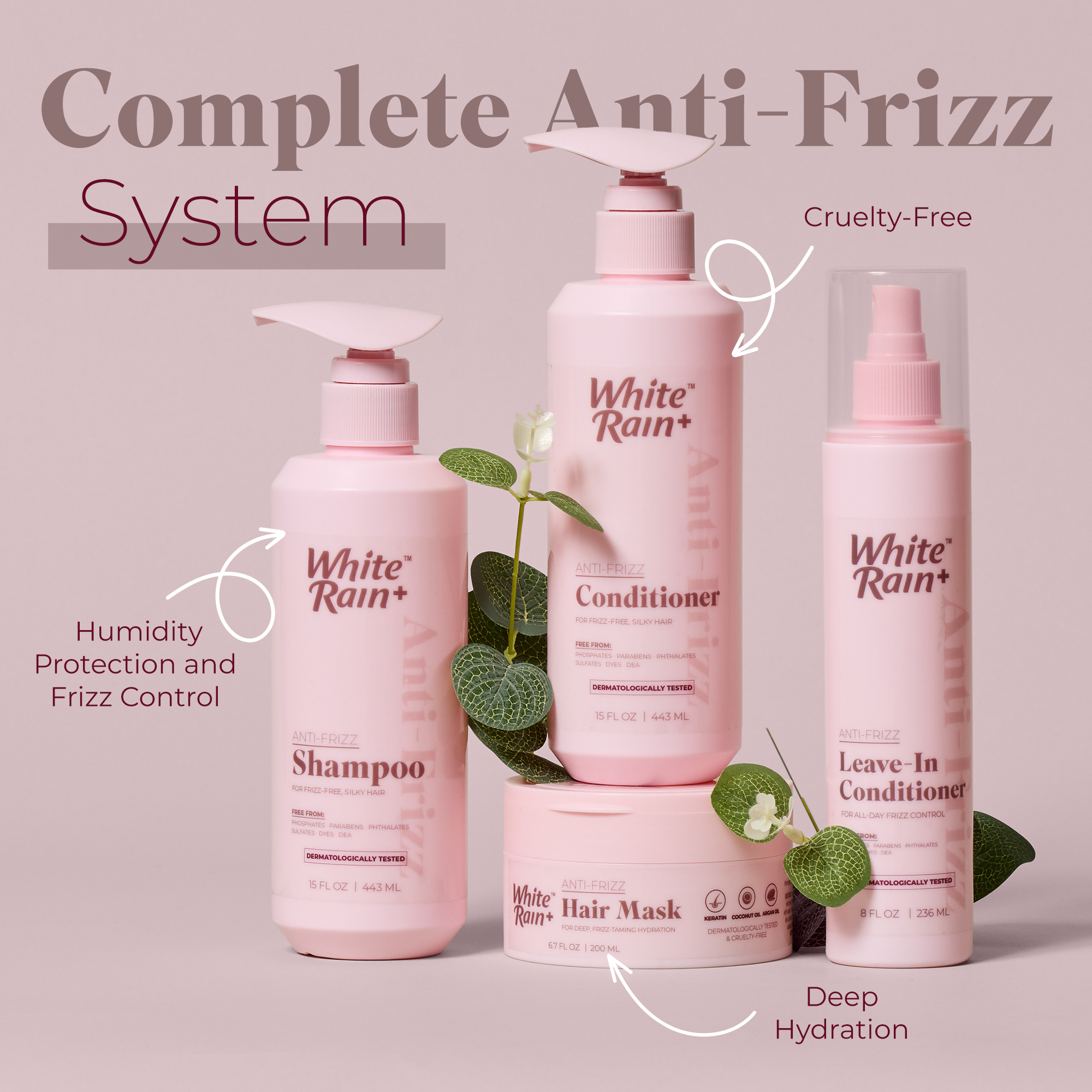 White Rain+ Anti-Frizz Hair Care Collection, Complete Frizz Control System
