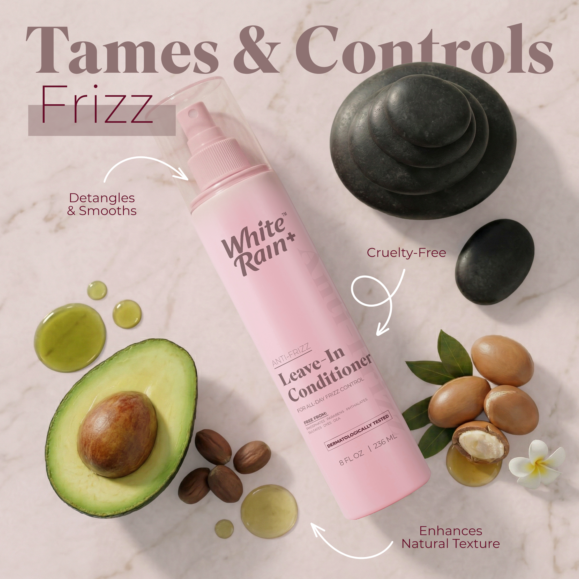 White Rain+ Anti-Frizz Leave-In Conditioner Spray, 8 fl oz, Pack of 2