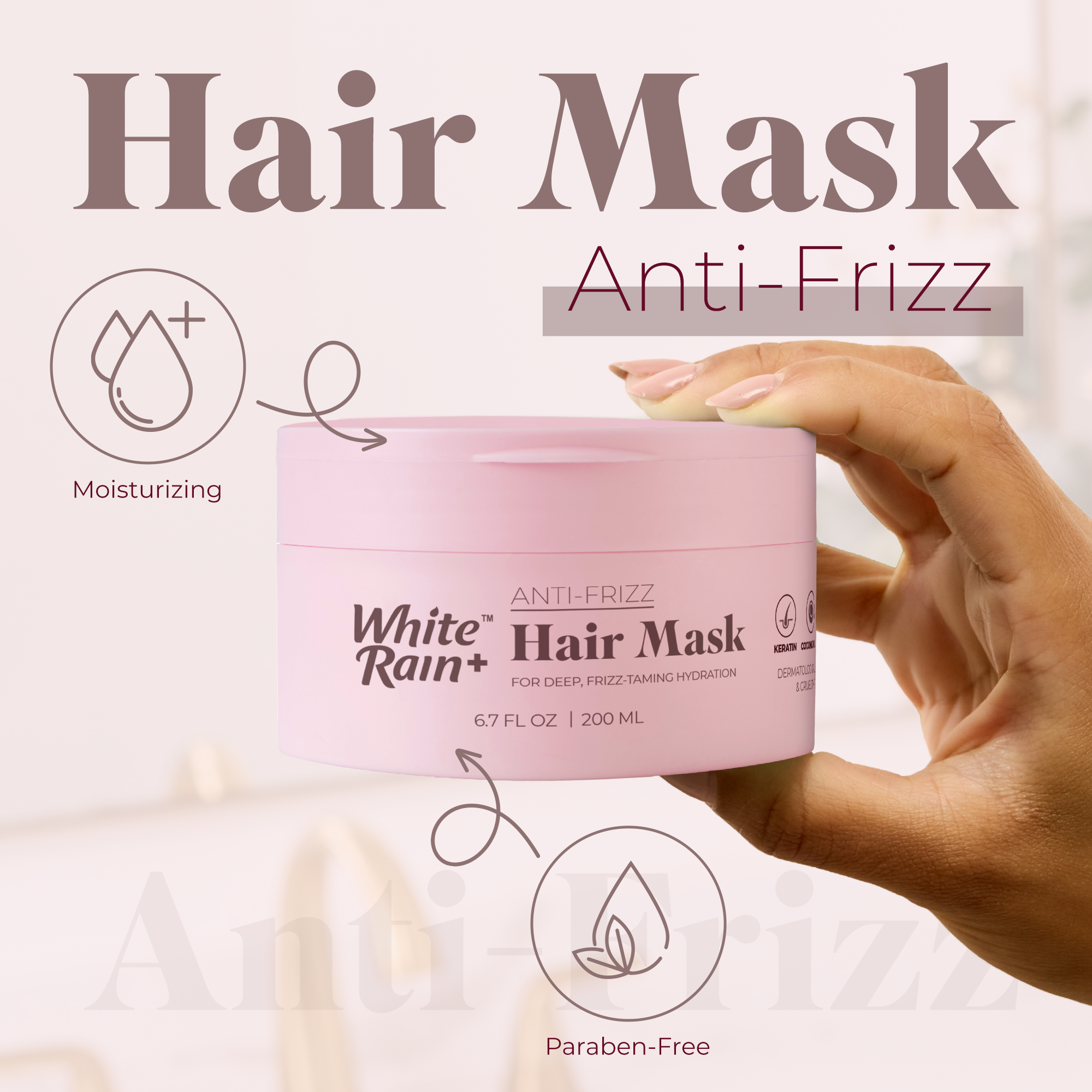 White Rain+ Anti-Frizz Hair Mask for Dry Hair, 6.7 fl oz