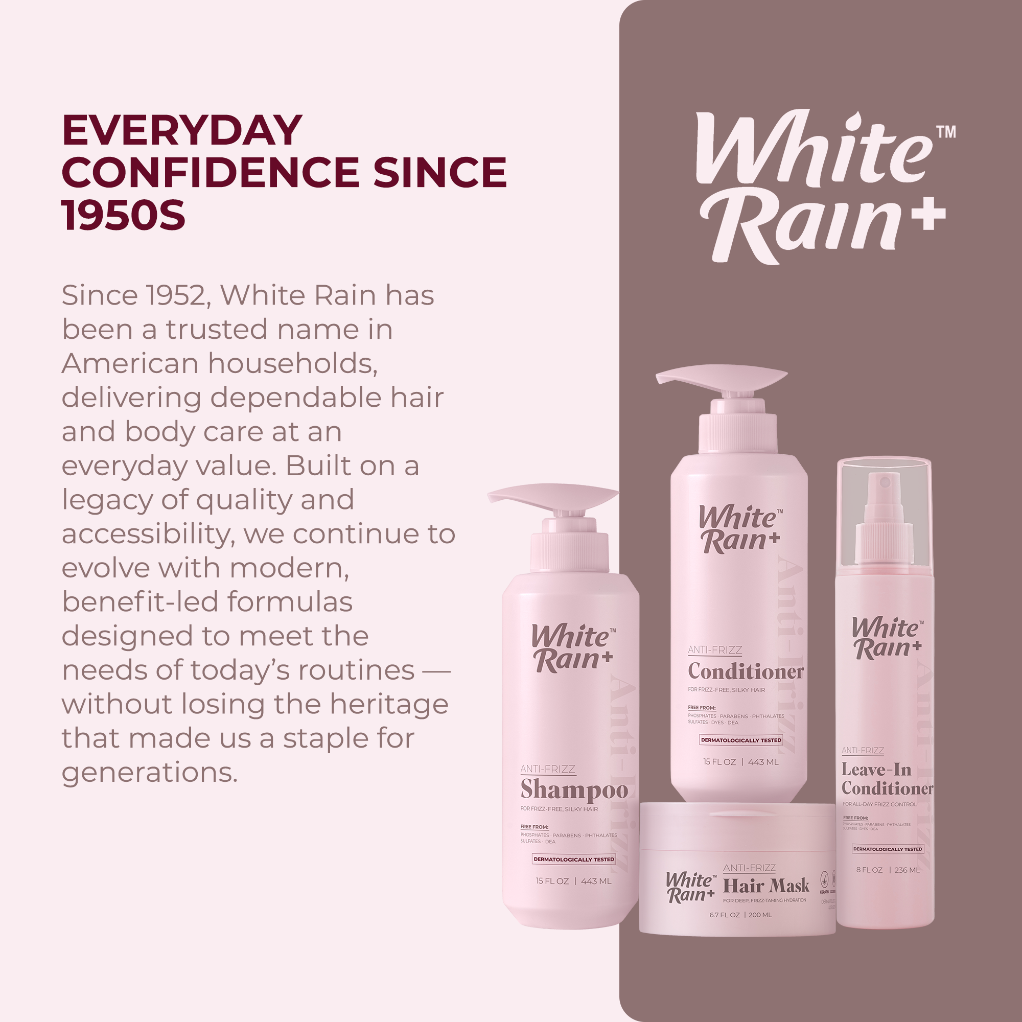 White Rain+ Anti-Frizz Shampoo and Conditioner Set for Men and Women