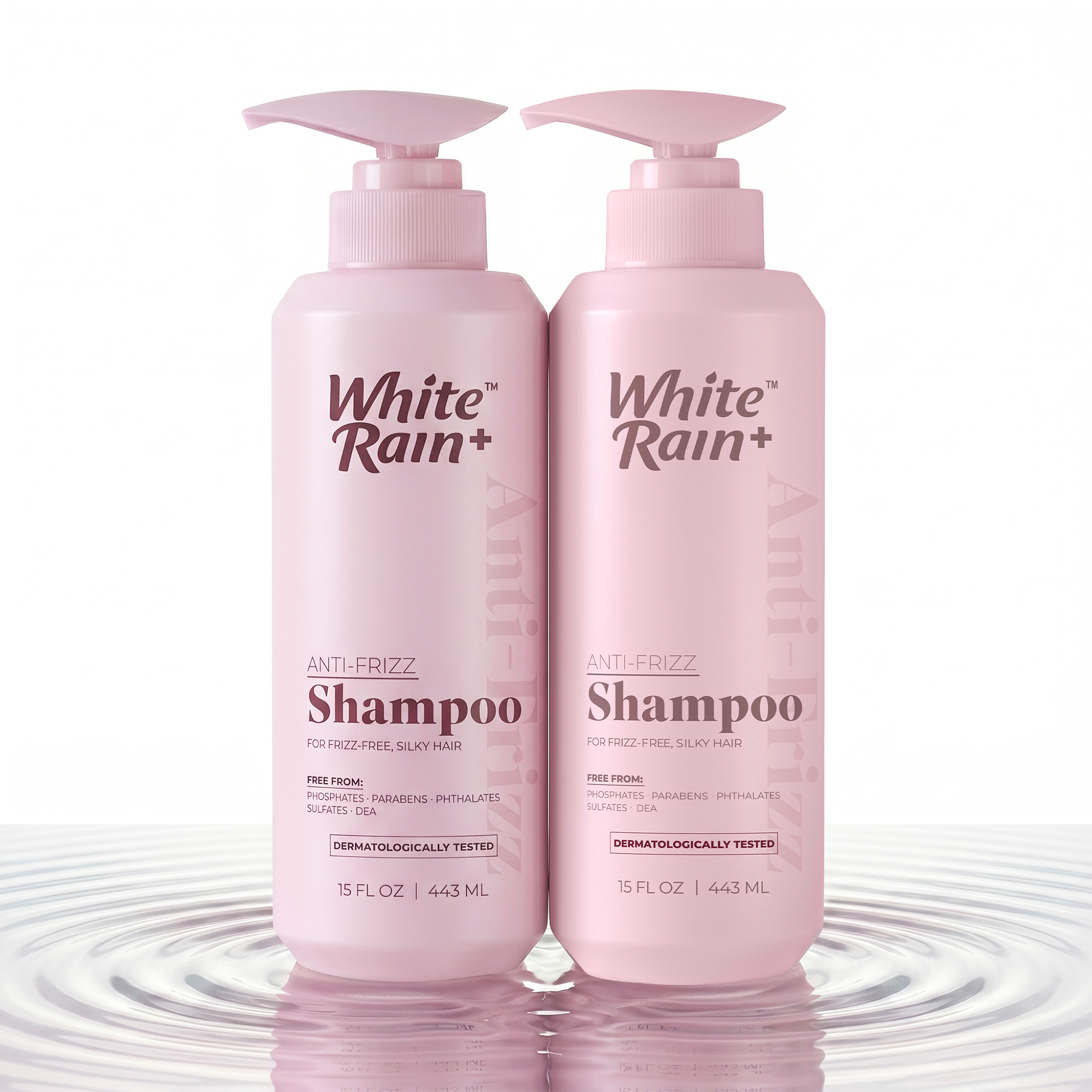 White Rain+ Anti-Frizz Shampoo for Women and Men, 15 fl oz, Pack of 2