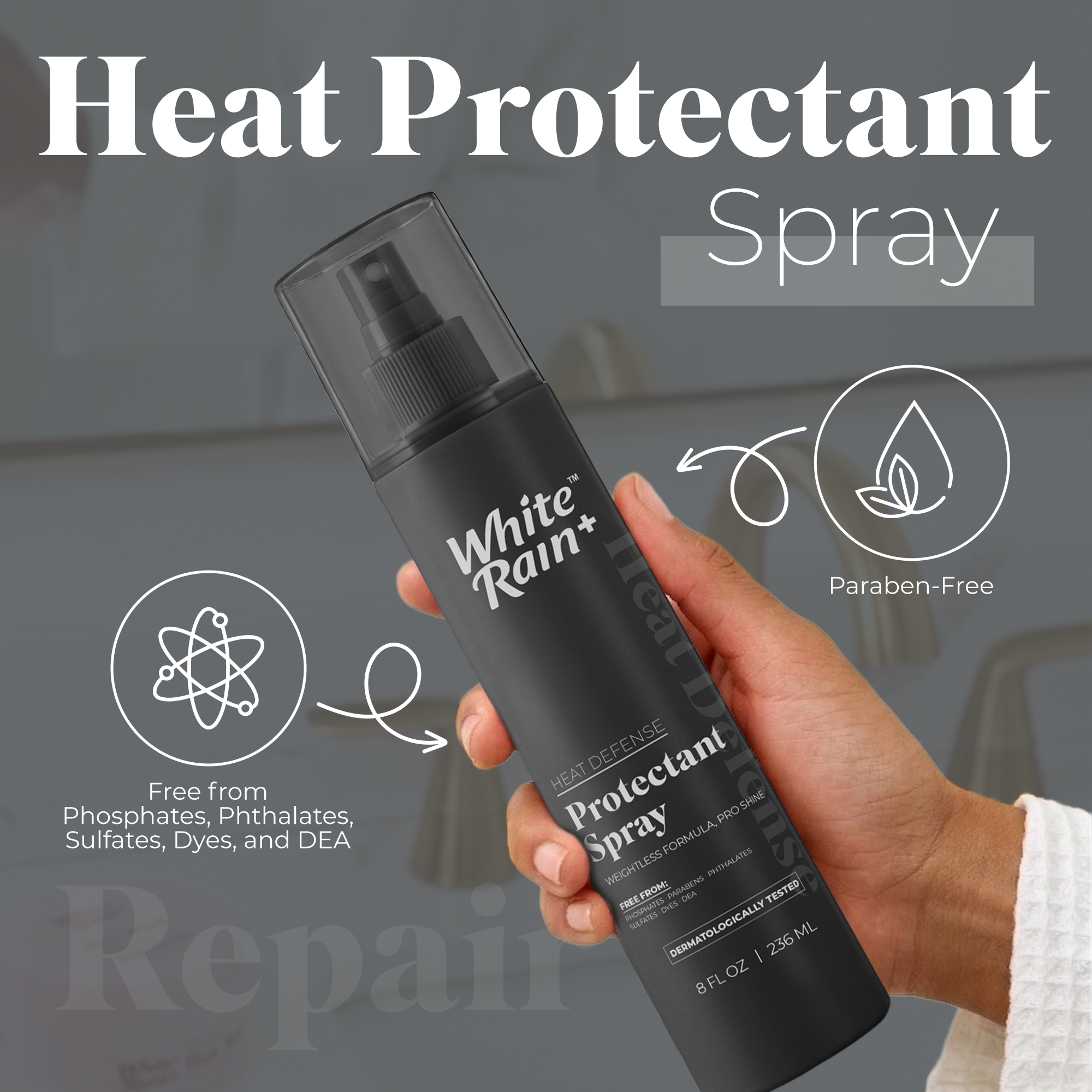 White Rain+ Heat Protection Spray for Hair, 8 fl oz, Pack of 2