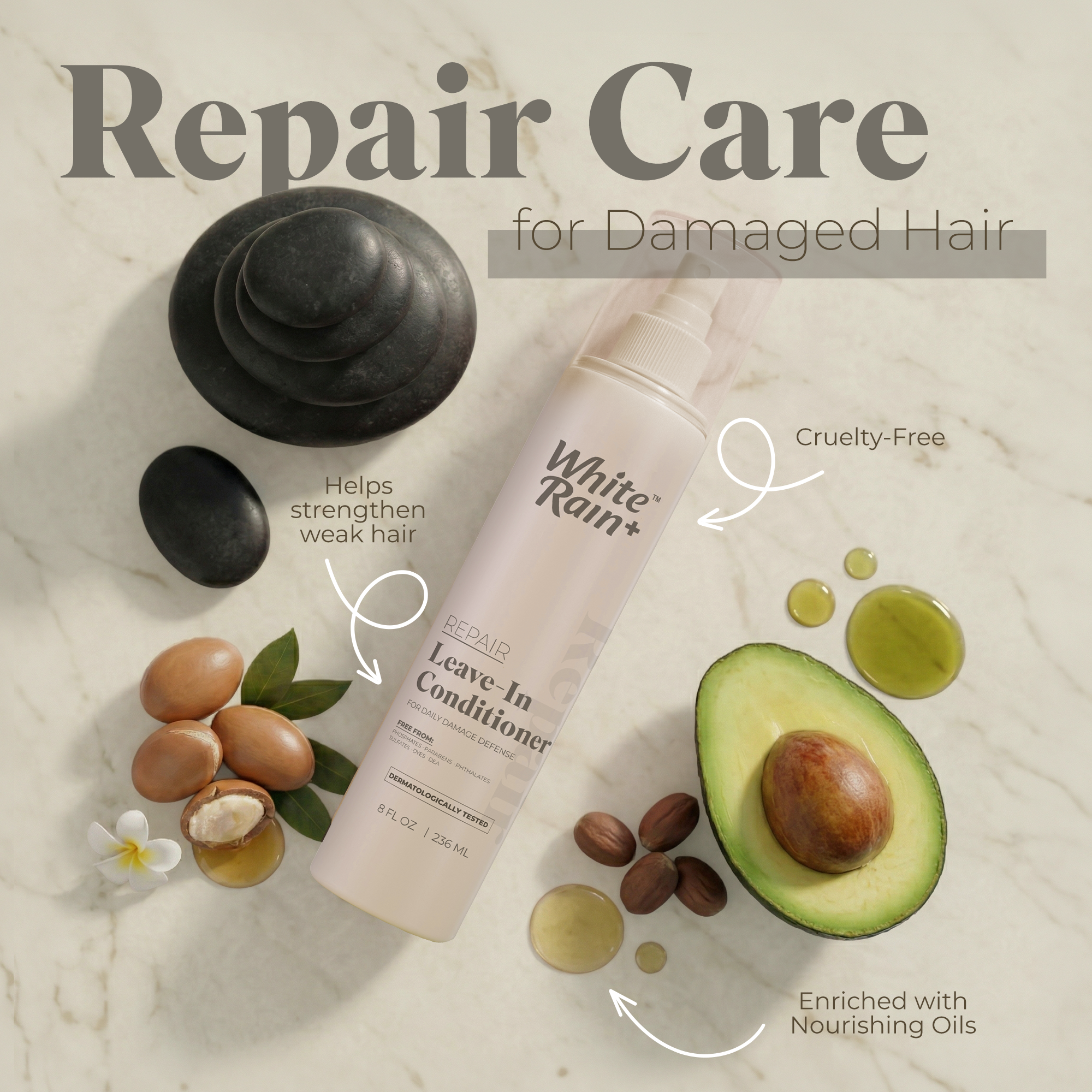 White Rain+ Repair Leave-In Conditioner Spray, 8 fl oz, Pack of 2