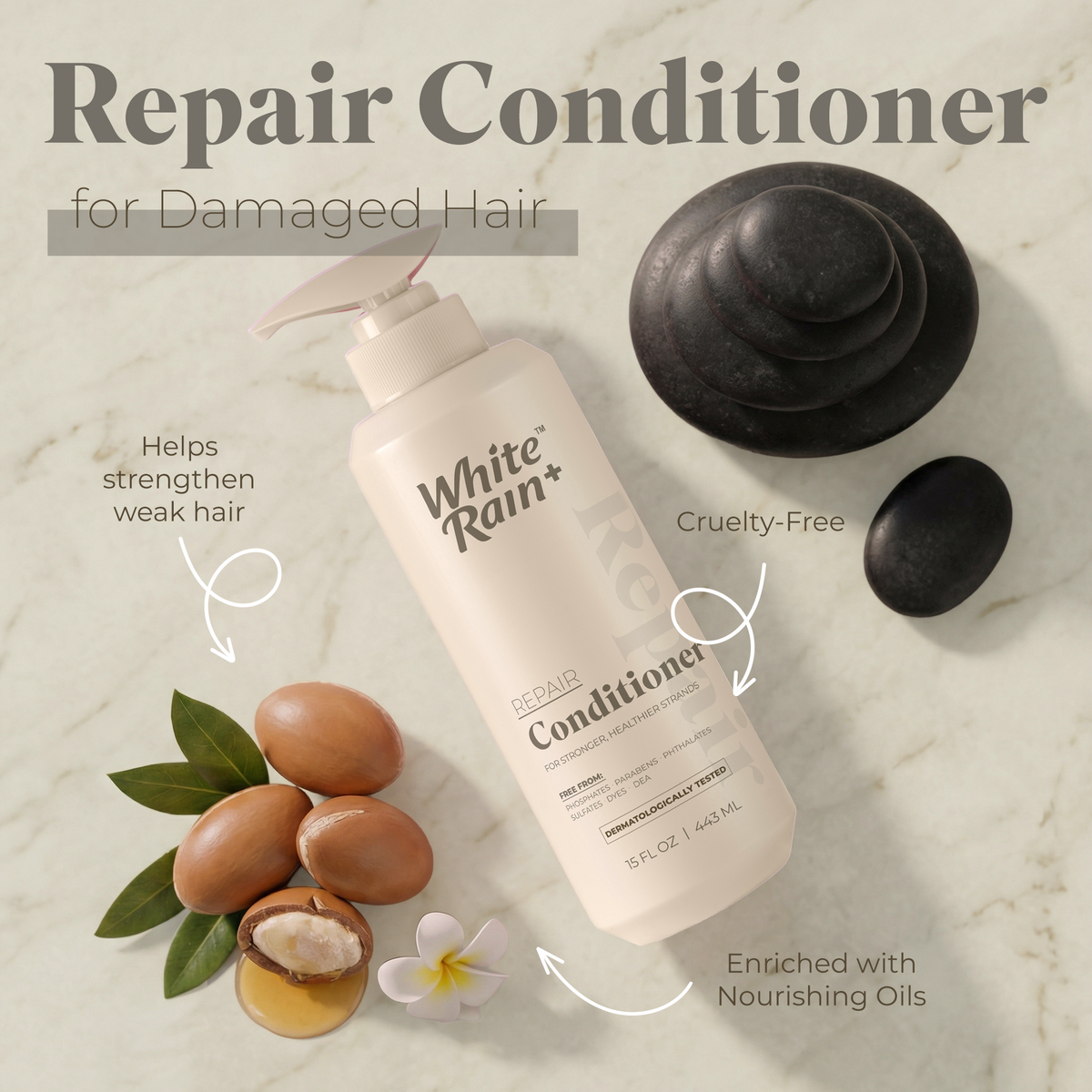 White Rain+ Repair Conditioner for Damaged Hair, 15 fl oz