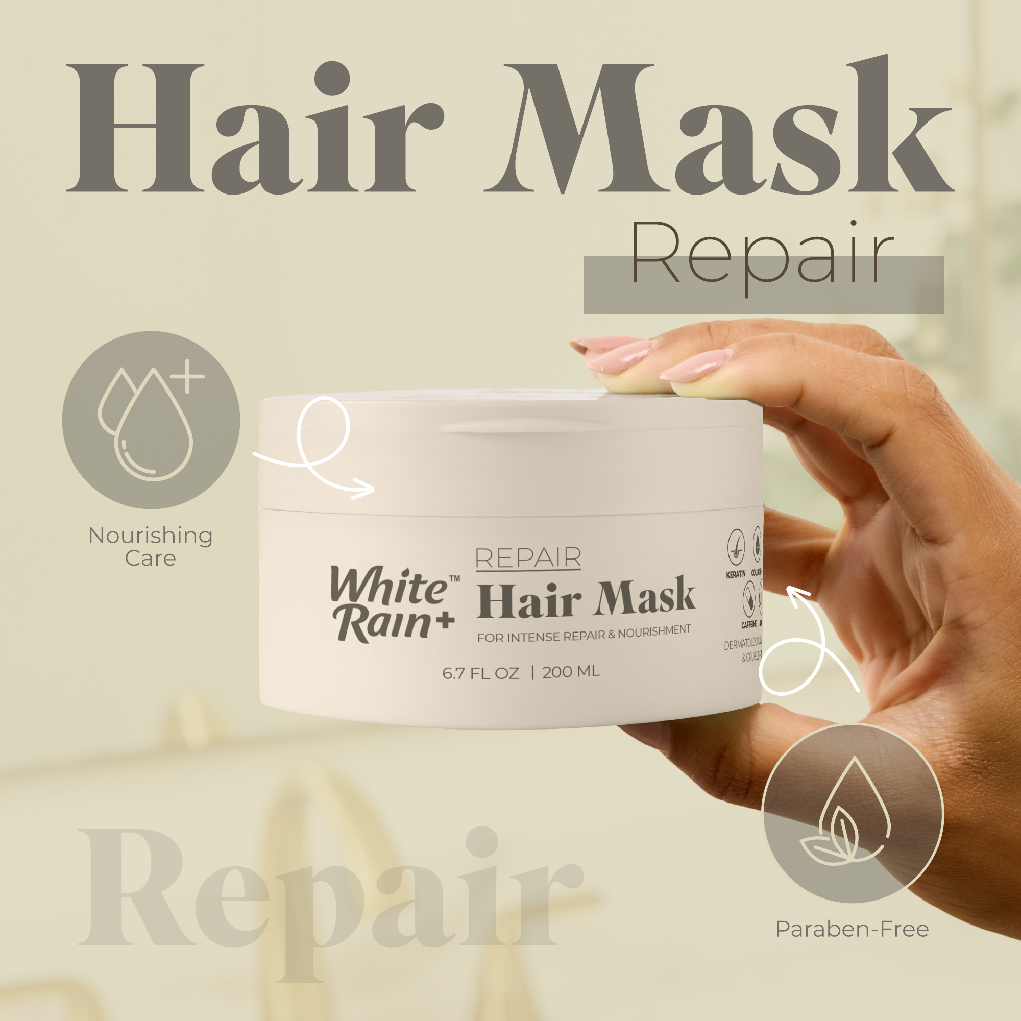 White Rain+ Repair Hair Mask for Damaged Hair, 6.7 fl oz, Pack of 2