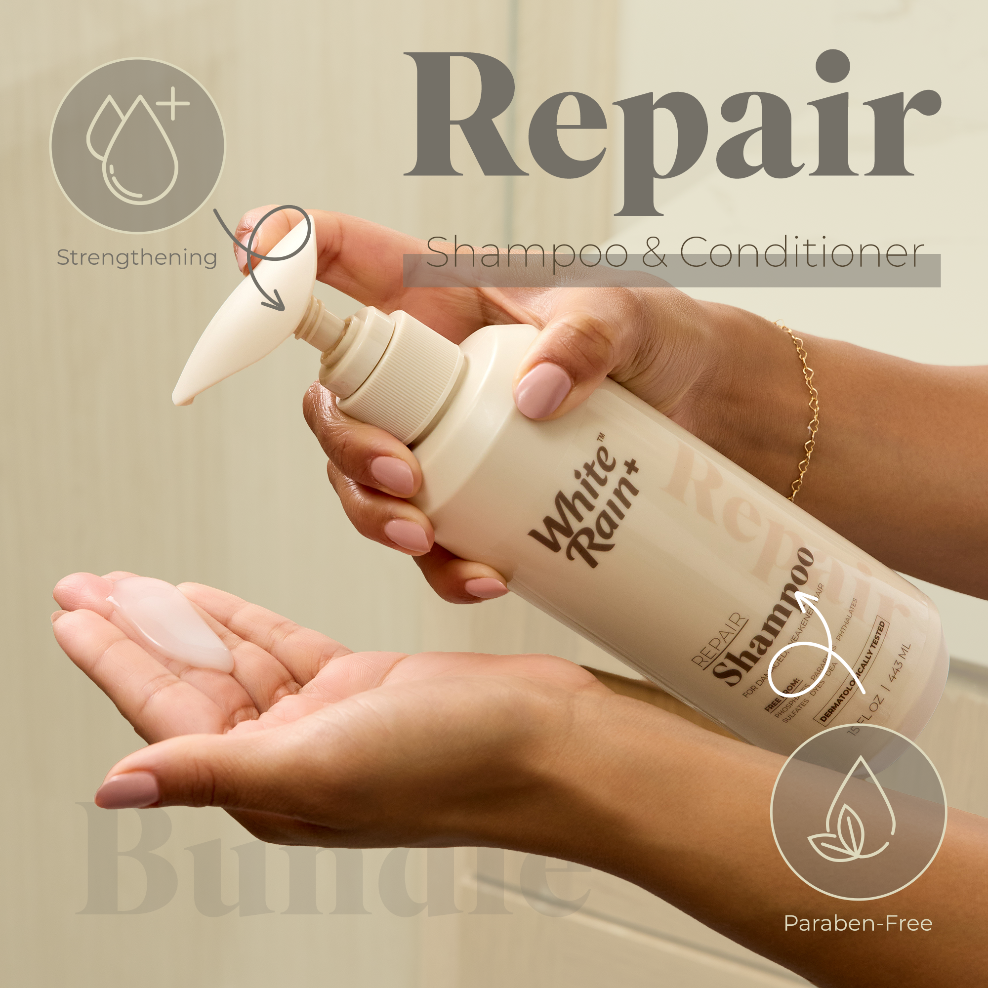 White Rain+ Repair Shampoo and Conditioner Set for Men and Women