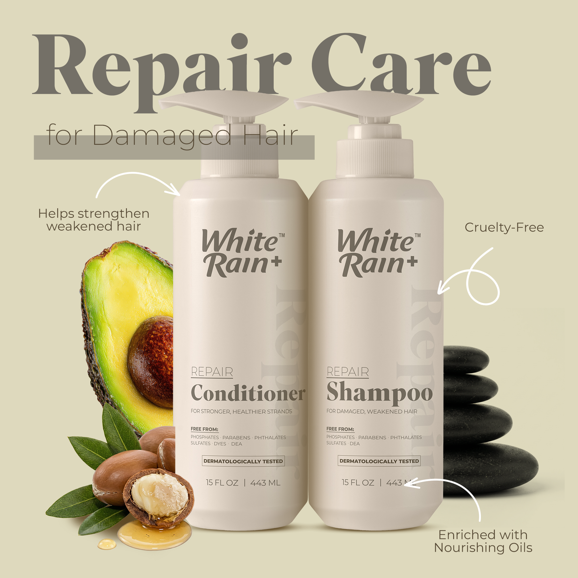 White Rain+ Repair Shampoo and Conditioner Set for Men and Women
