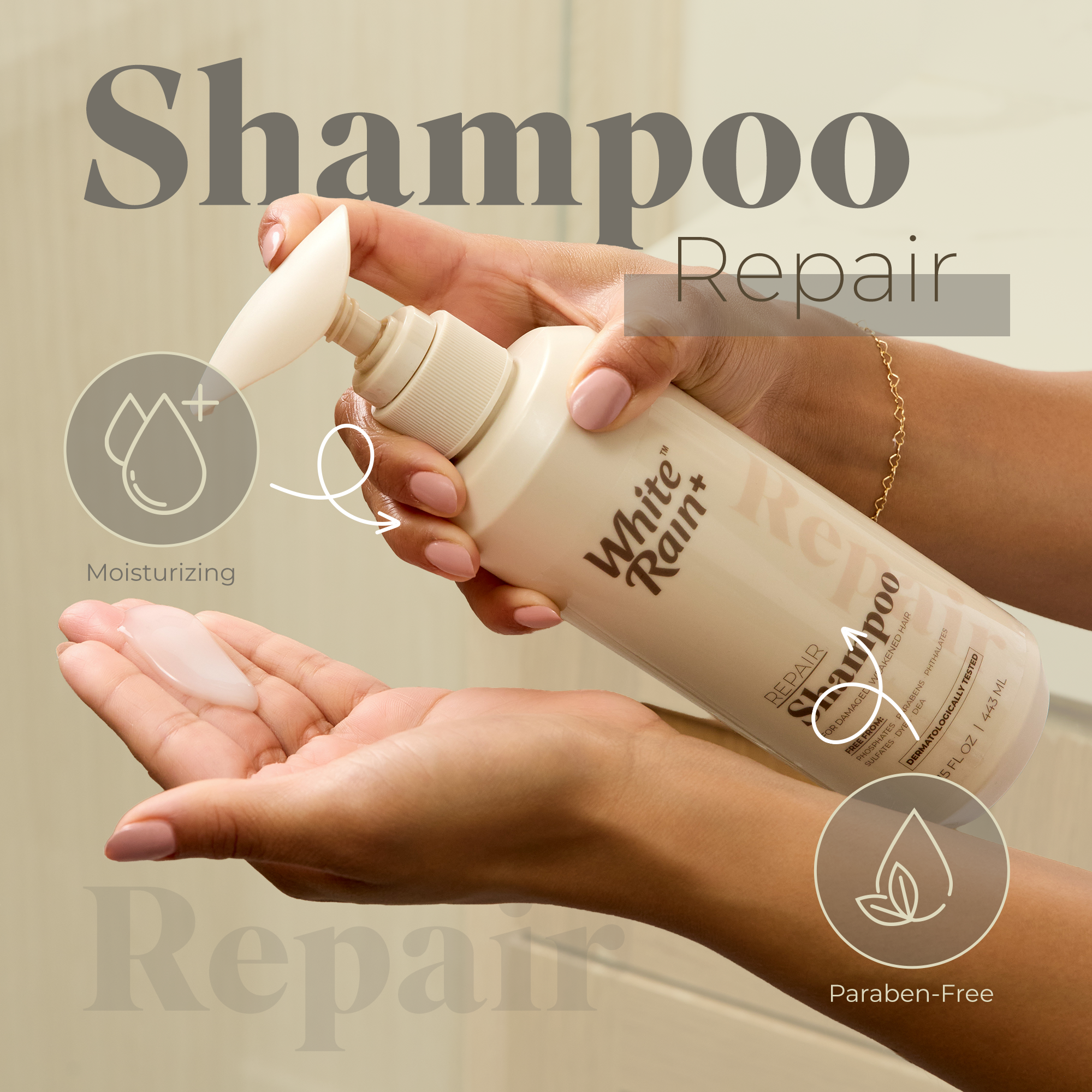 White Rain+ Repair Shampoo for Women and Men, 15 fl oz