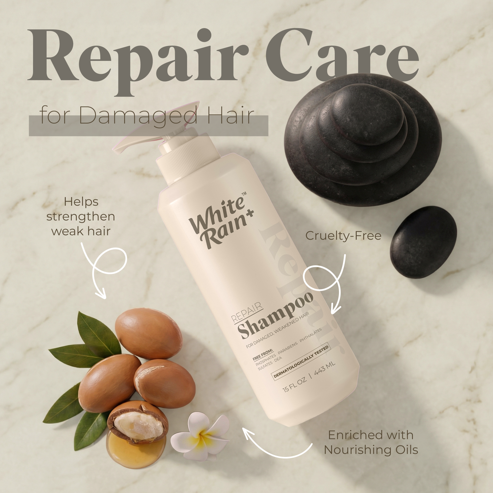 White Rain+ Repair Shampoo for Women and Men, 15 fl oz