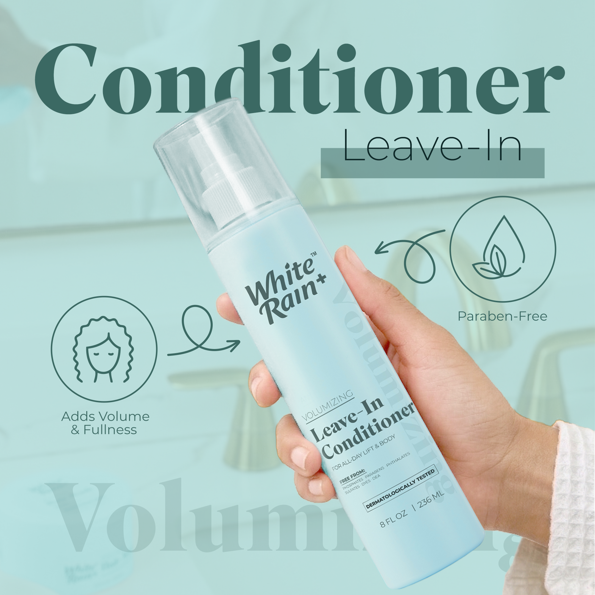 White Rain+ Volumizing Hair Leave-In Conditioner Spray, 8 fl oz, Pack of 2