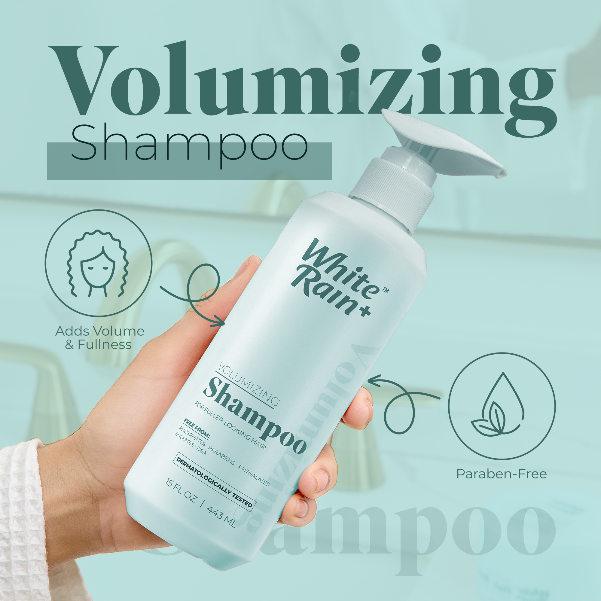 White Rain+ Volumizing Shampoo for Women and Men, 15 fl oz, Pack of 2