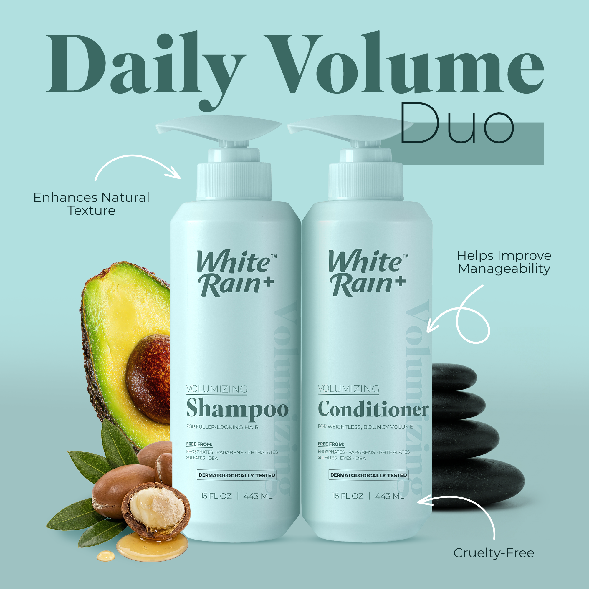White Rain+ Volumizing Shampoo and Conditioner Set for Men and Women