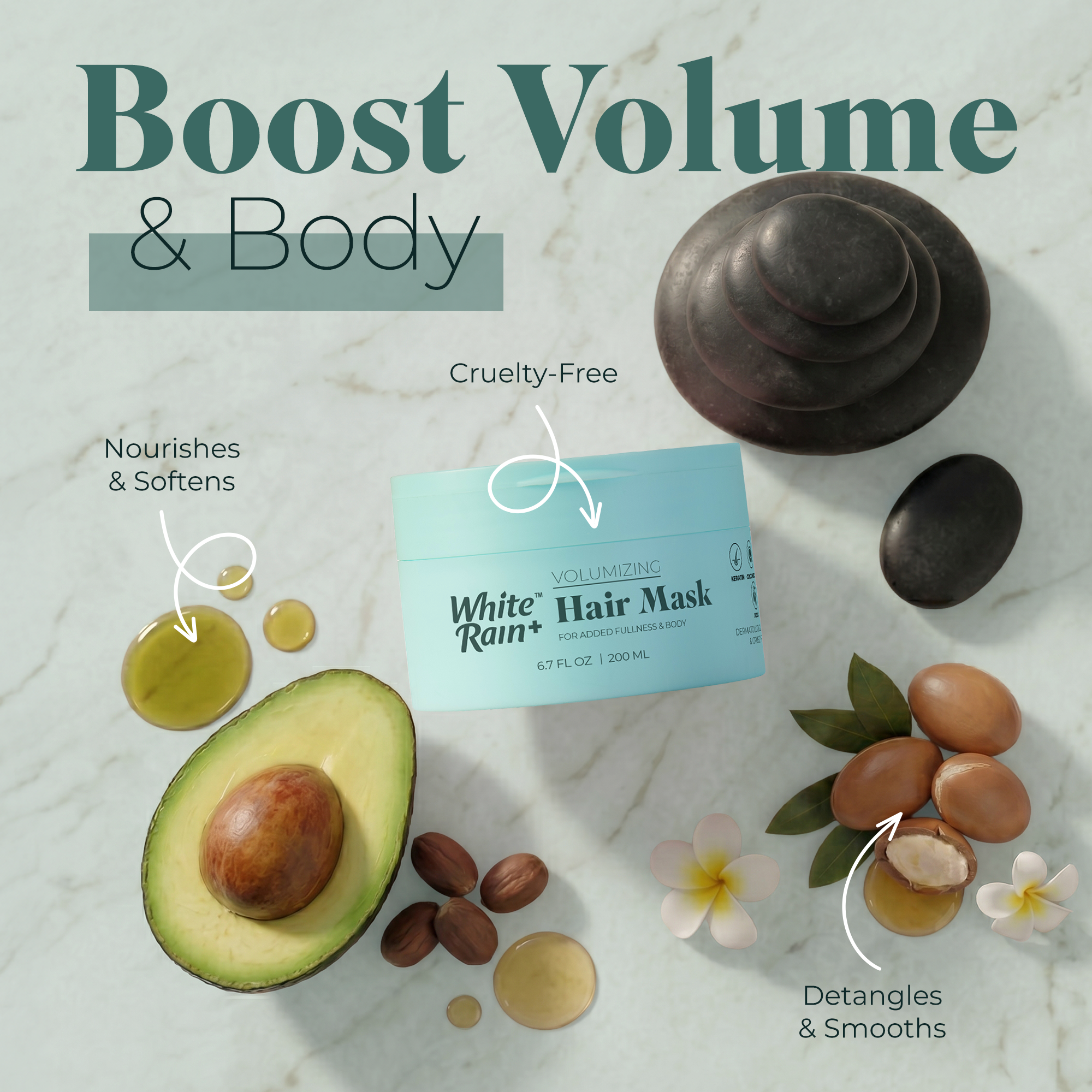 White Rain+ Volumizing Hair Mask | Deep Conditioning Treatment for Fine & Thin Hair | 6.7 fl oz