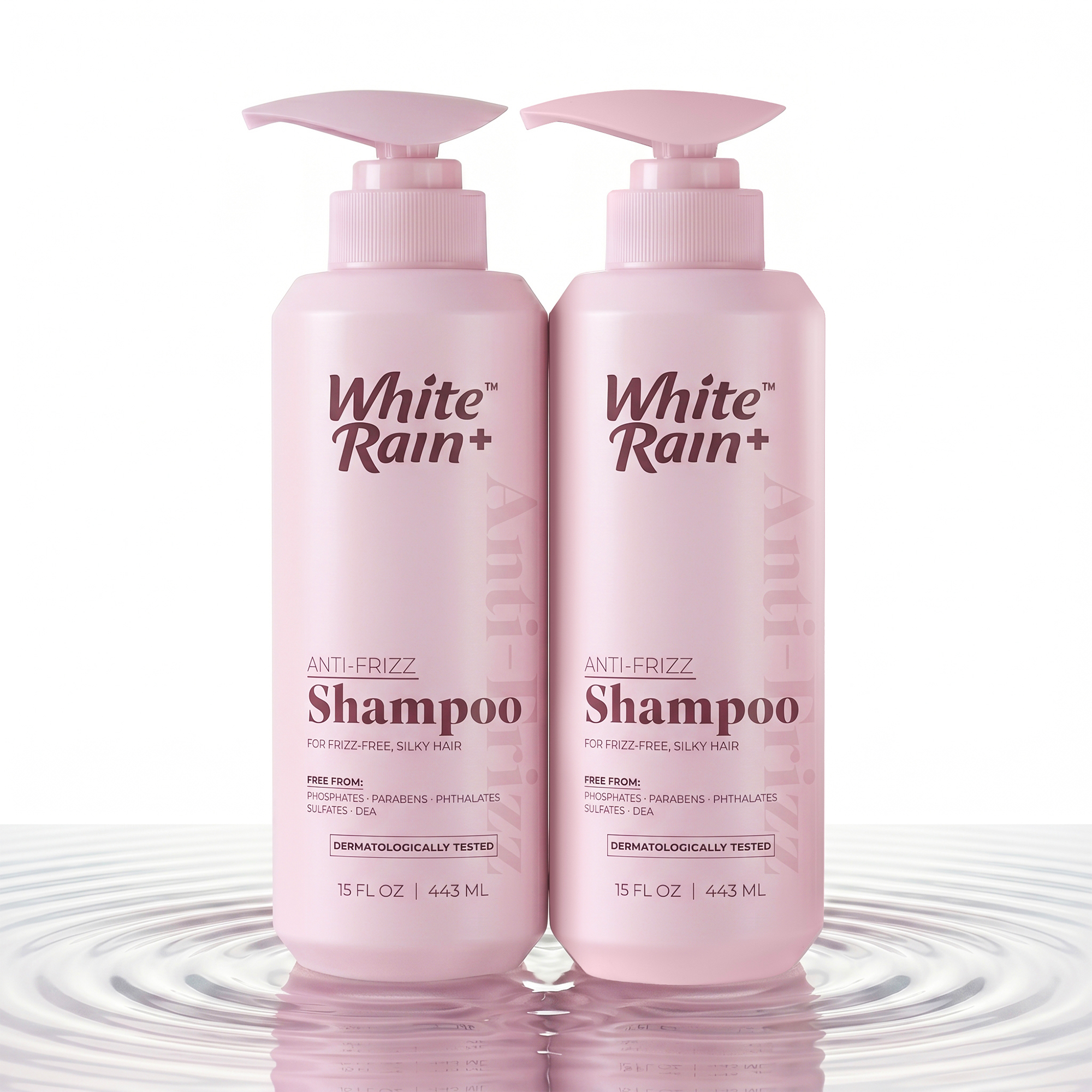 White Rain+ Anti-Frizz Shampoo for Women and Men, 15 fl oz, Pack of 2