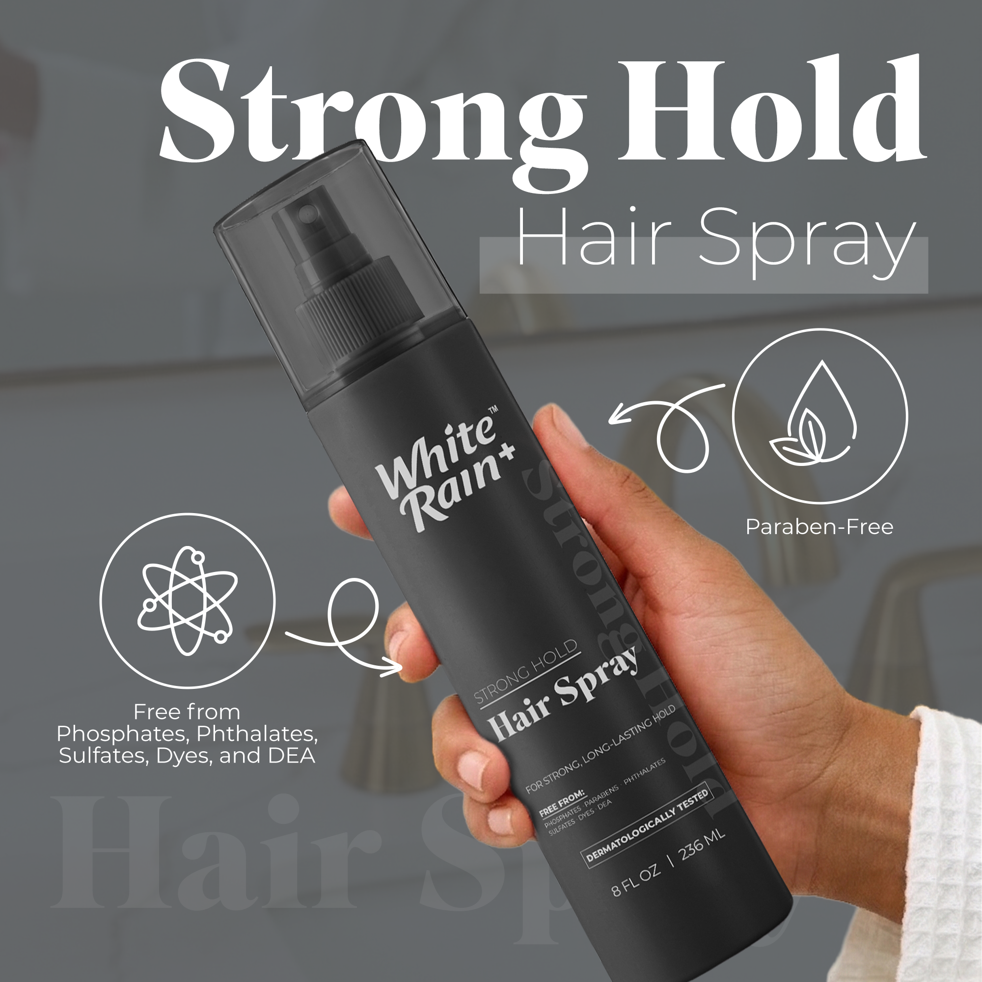 White Rain+ Strong Hold Hair Spray for Women and Men, 8 fl oz